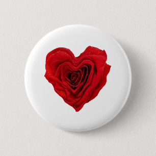 Heart-Shaped Red Rose Pinback Button