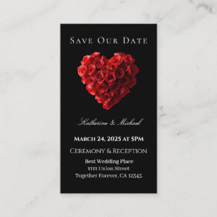 Heart Shaped Red Rose-Save the Date- Business Card