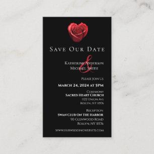 Heart Shaped Red Rose-Save the Date- Business Card