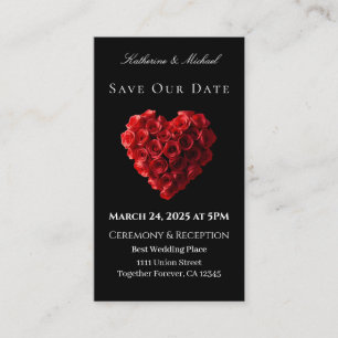 Heart Shaped Red Rose-Save the Date- Business Card