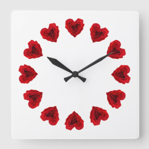 Heart-Shaped Red Rose Square Wall Clock