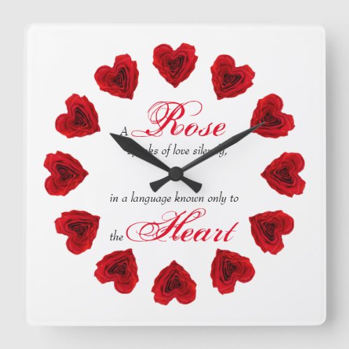 Heart_Shaped Red Rose Square Wall Clock