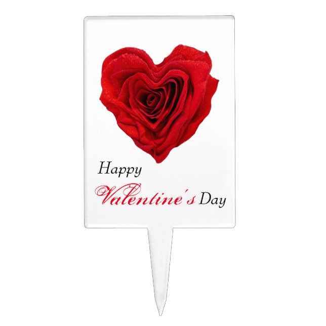 Heart-Shaped Red Rose Valentine's Day Cake Topper (Front)