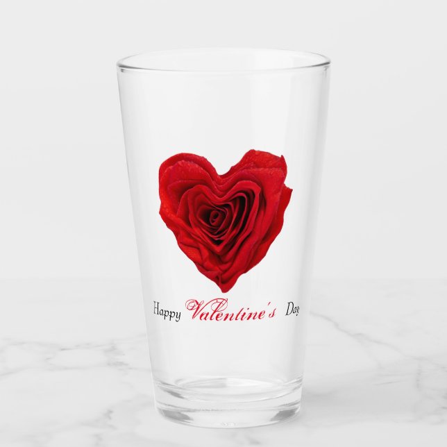 Heart-Shaped Red Rose Valentine's Day Glass (Front)