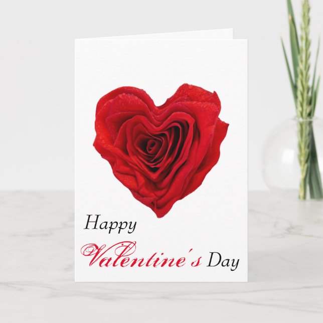 Heart-Shaped Red Rose Valentine's Day Holiday Card (Front)