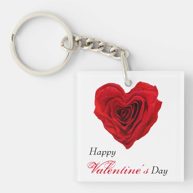 Heart-Shaped Red Rose Valentine's Day Keychain (Front)