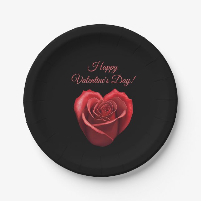 Heart Shaped Red Rose-Valentines Day- Paper Plates (Front)
