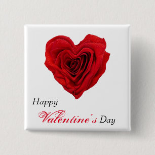 Heart-Shaped Red Rose Valentine's Day Pinback Button