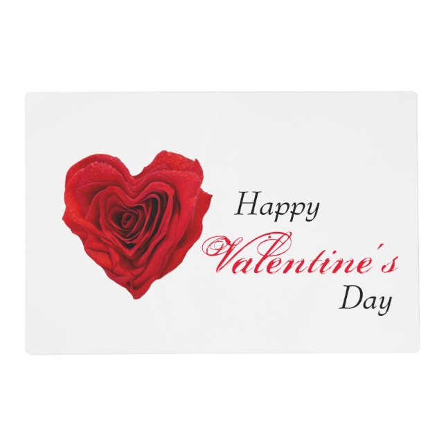 Heart-Shaped Red Rose Valentine's Day Placemat (Front)
