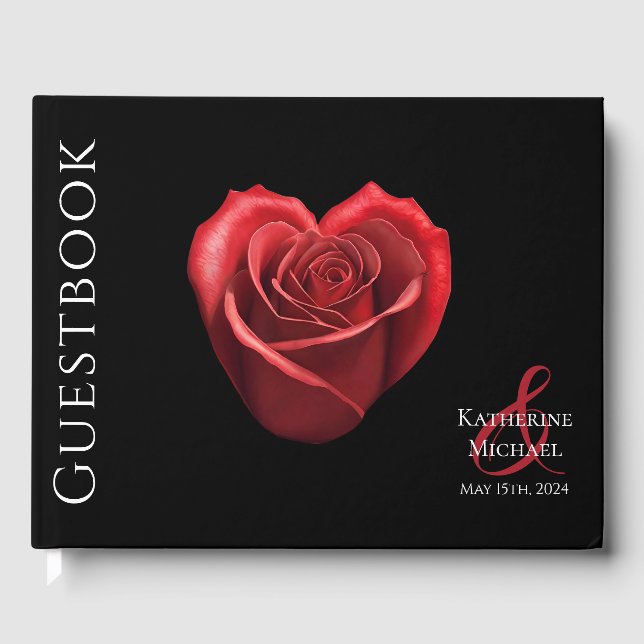 Heart Shaped Red Rose Wedding Guest Book (Front)