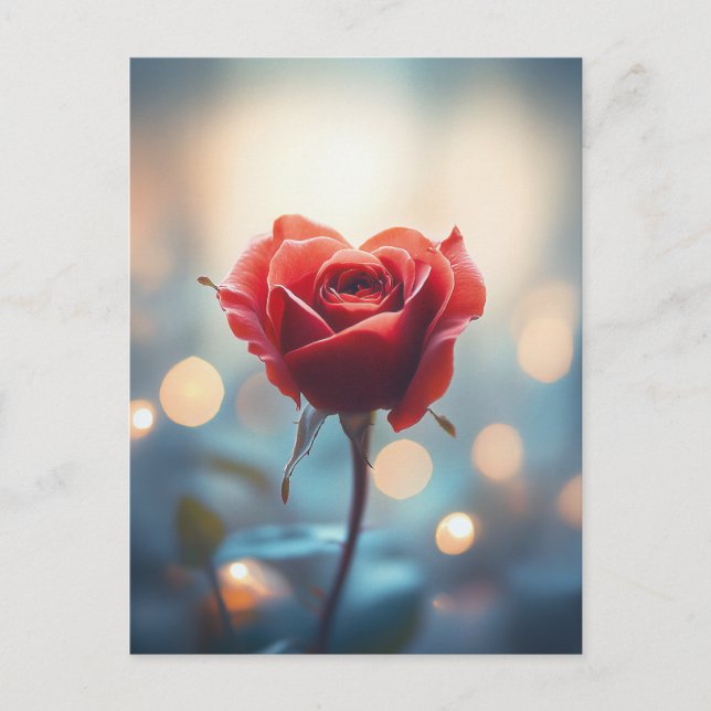 Heart-Shaped Red Rose with Dreamy Bokeh Background Postcard (Front)