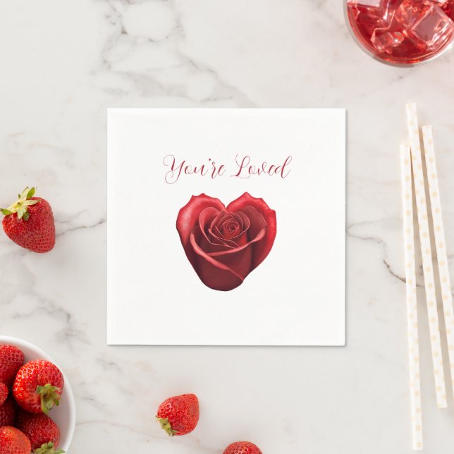 Heart Shaped Red Rose-You're Loved- Napkins (Insitu)