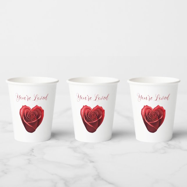 Heart Shaped Red Rose-You're Loved- Paper Cups (Multi)