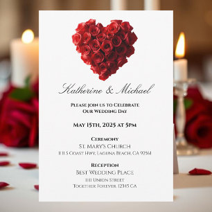 Heart Shaped Red Roses- Invitation