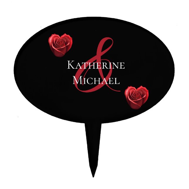 Heart Shaped Red Roses-Wedding-Cake Pick (Front)