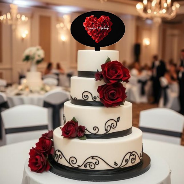 Heart Shaped Red Roses-Wedding-Cake Pick (Heart Shaped Red Roses-Wedding-Cake Pick)