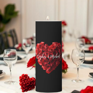 Heart Shaped Red Roses-Wedding- Pillar Candle