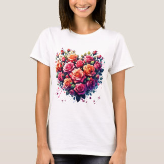 Heart-Shaped Rose Bouquet Illustration T-Shirt