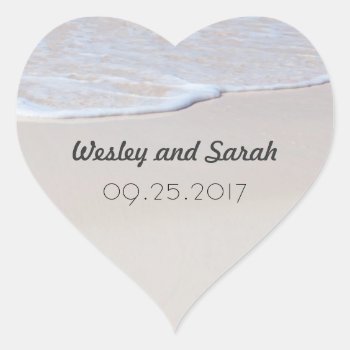 Heart Shaped Sandy Beach Wedding Stickers by sandpiperWedding at Zazzle