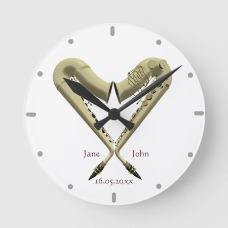 Heart Shaped Saxophones Wall Clock For Couples