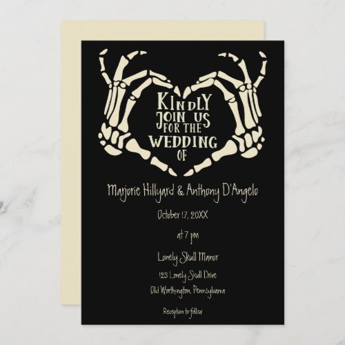 Heart Shaped Skeleton Hands Creepy Goth Wedding In Invitation