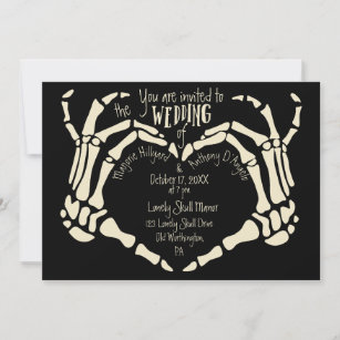 Heart Shaped Skeleton Hands Creepy Goth Wedding Invitation