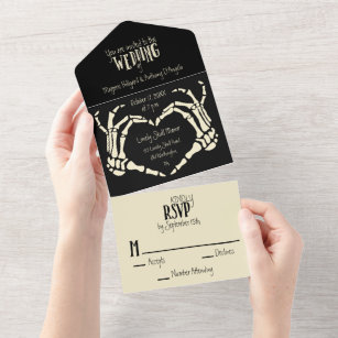 Heart Shaped Skeleton Hands Heart Wedding All In One Invitation