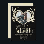 Heart Shaped Skeleton Hands Photo Save the Date Invitation<br><div class="desc">Create some some wonderfully macabre and creepy looking save the date invites for your wedding. These save the date cards are ready to be customized with your photo set inside a frame of skeleton hands in a heart shape with space below for adding your wedding details. The text and bony...</div>