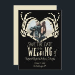 Heart Shaped Skeleton Hands Photo Save the Date Invitation<br><div class="desc">Create some some wonderfully macabre and creepy looking save the date invites for your wedding. These save the date cards are ready to be customized with your photo set inside a frame of skeleton hands in a heart shape with space below for adding your wedding details. The text and bony...</div>