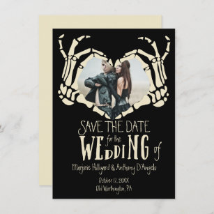 Heart Shaped Skeleton Hands Photo Save the Date Invitation
