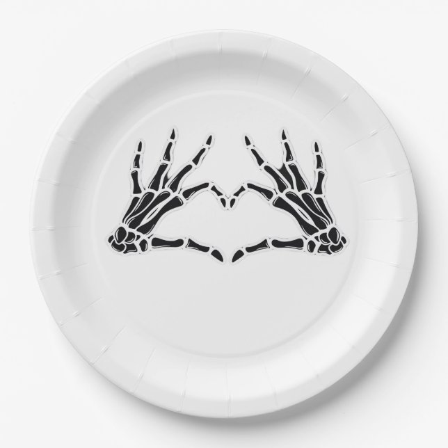 Heart-Shaped Skeleton Hands - Unique Art For Skele Paper Plates (Front)