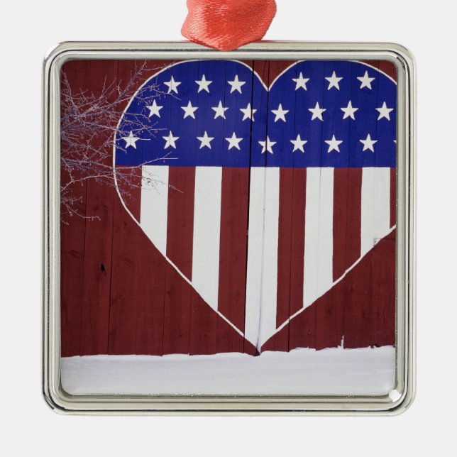 Heart-Shaped Stars and Stripes Metal Ornament (Front)