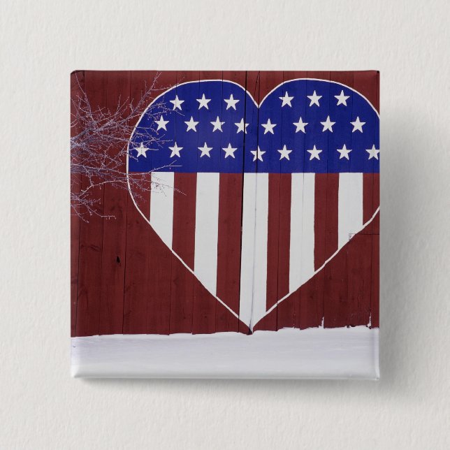 Heart-Shaped Stars and Stripes Pinback Button (Front)