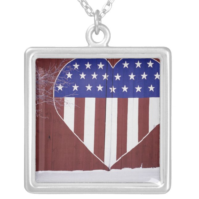 Heart-Shaped Stars and Stripes Silver Plated Necklace (Front)