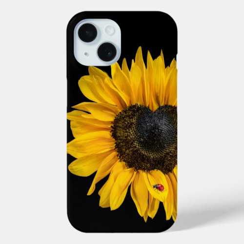 Heart_Shaped Sunflower With Ladybug iPhone 15 Case