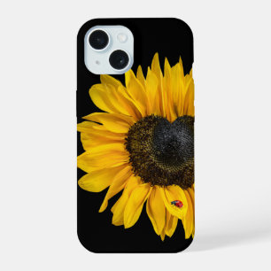Heart-Shaped Sunflower With Ladybug iPhone 15 Case