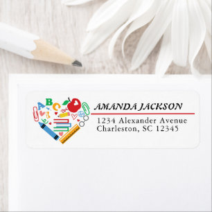 Heart Shaped Teacher Supplies Return Address Label
