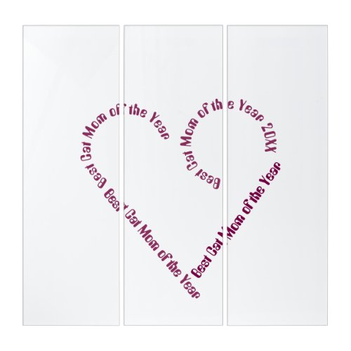 Heart shaped text best cat mom year  triptych