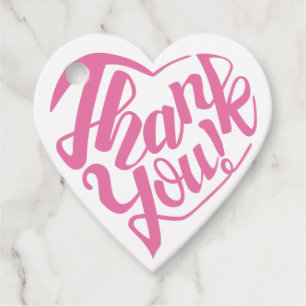 Heart shaped thank you as pink calligraphy favor tags