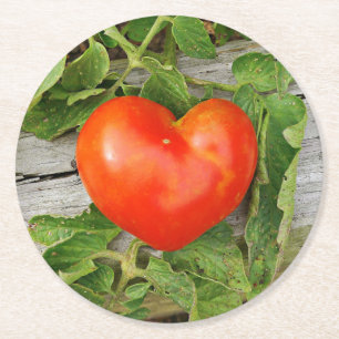 Heart Shaped Tomato Round Paper Coaster