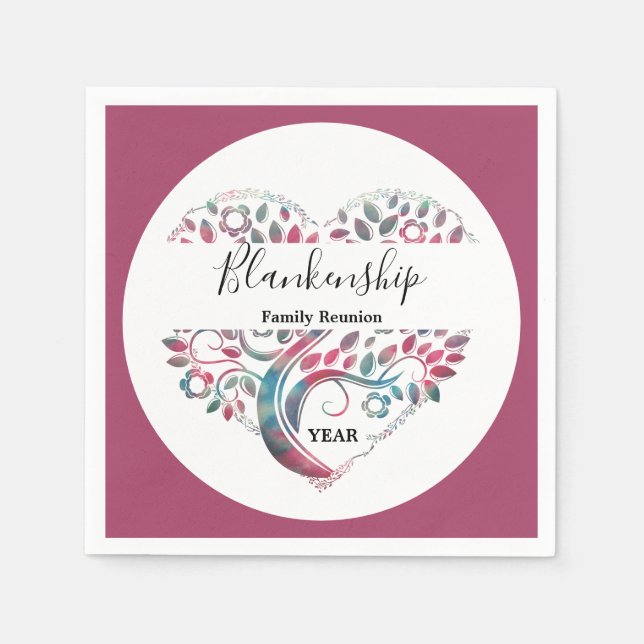 Heart Shaped Tree Family Reunion Template Napkins (Front)