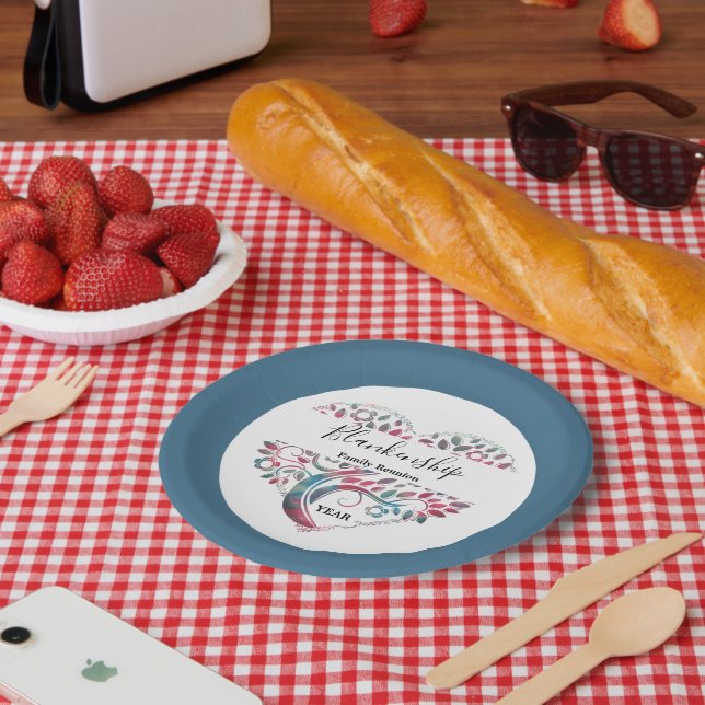 Heart Shaped Tree Family Reunion Template Paper Plates (Picnic)
