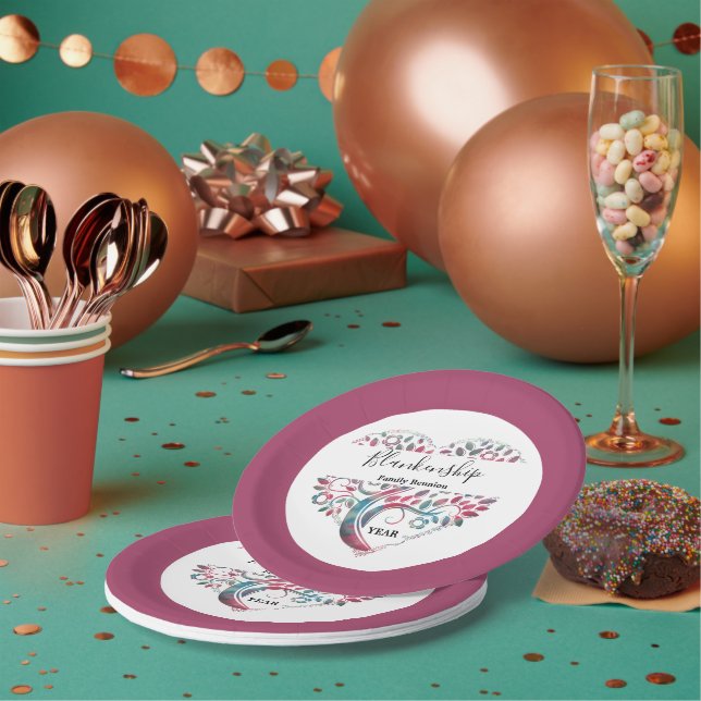 Heart Shaped Tree Family Reunion Template Paper Plates (Multi)