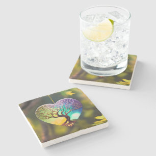 Heart shaped Tree Of Life Ornament Stone Coaster