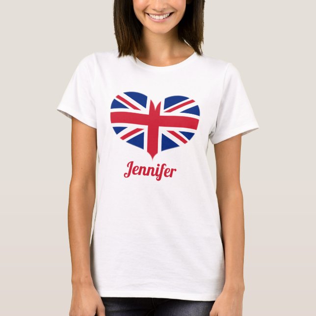 Heart Shaped UK Flag | Personalized T-Shirt (Front)