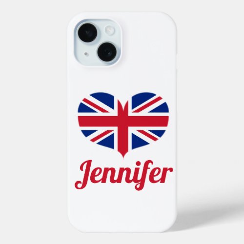 Heart Shaped UK Flag  Union Jack Personalized iPhone 15 Case