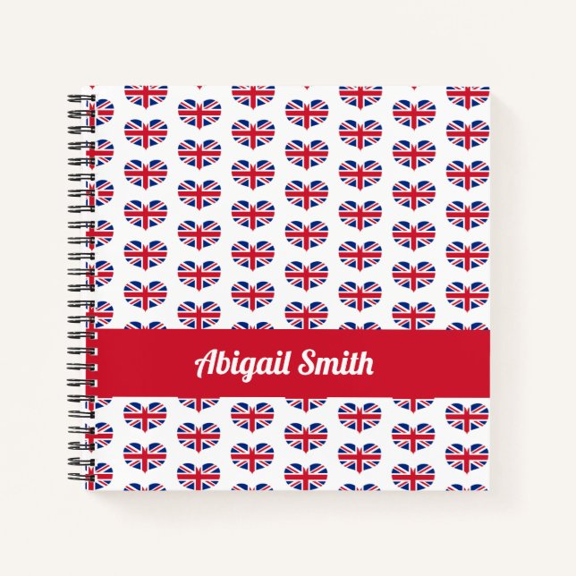 Heart Shaped UK Flag / Union Jack Personalized Notebook (Front)