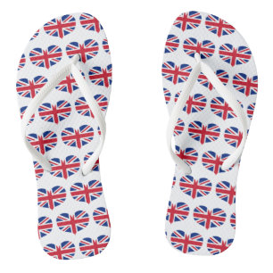 Heart Shaped United Kingdom Flag / Union Jack Flip Flops