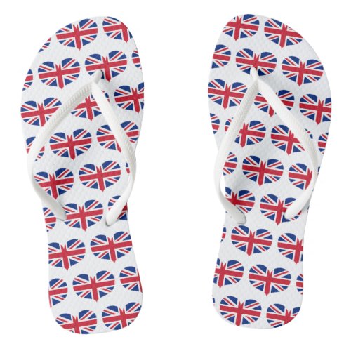 Heart Shaped United Kingdom Flag  Union Jack Flip Flops