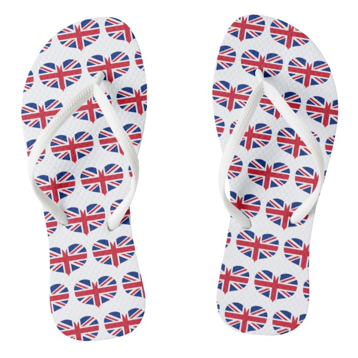 Heart Shaped United Kingdom Flag / Union Jack Flip Flops
